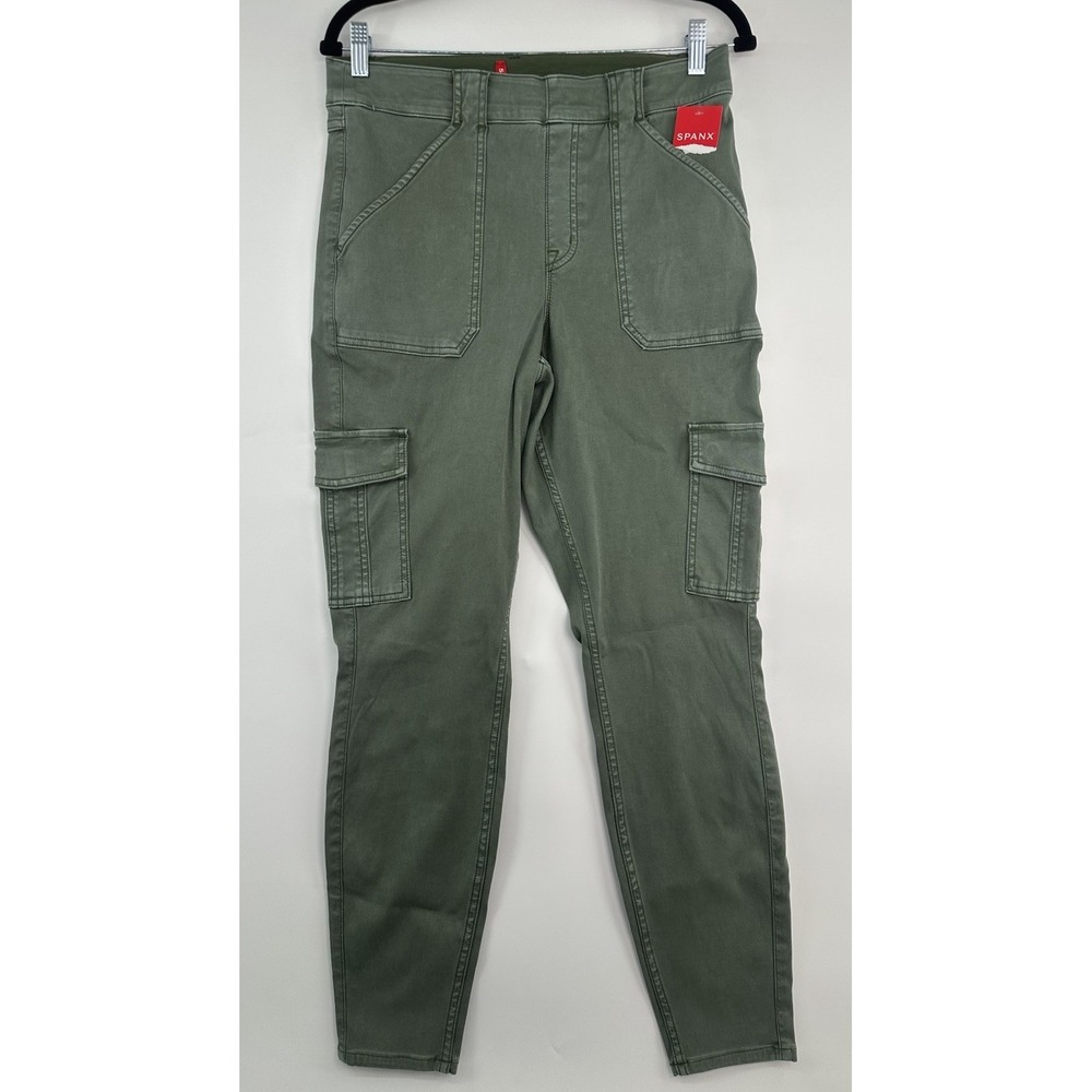 New Spanx Stretch Cargo Women's Olive Army Green Twill Ankle Pants Size XL